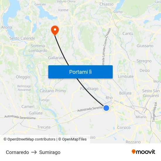 Cornaredo to Sumirago map