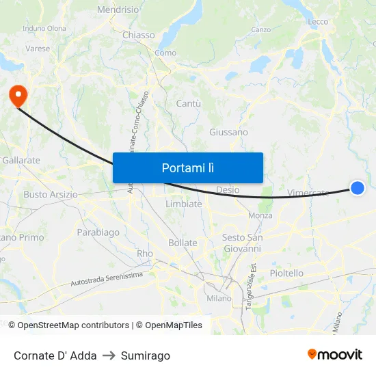 Cornate D' Adda to Sumirago map