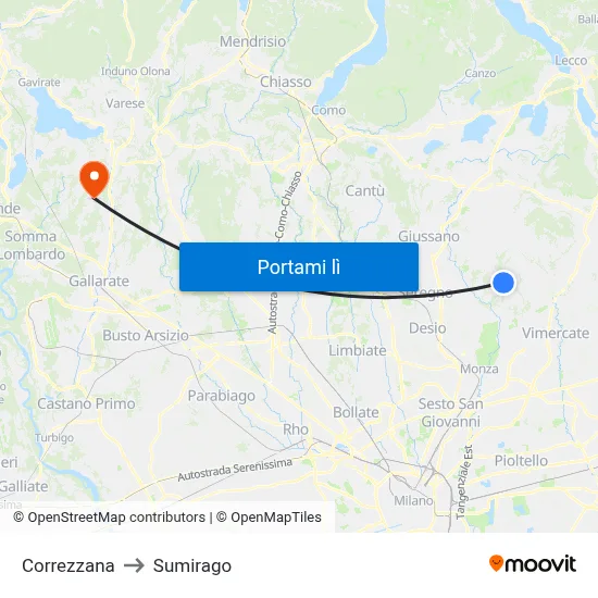 Correzzana to Sumirago map