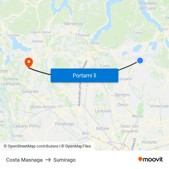 Costa Masnaga to Sumirago map