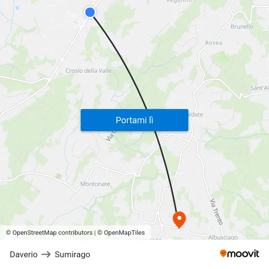 Daverio to Sumirago map