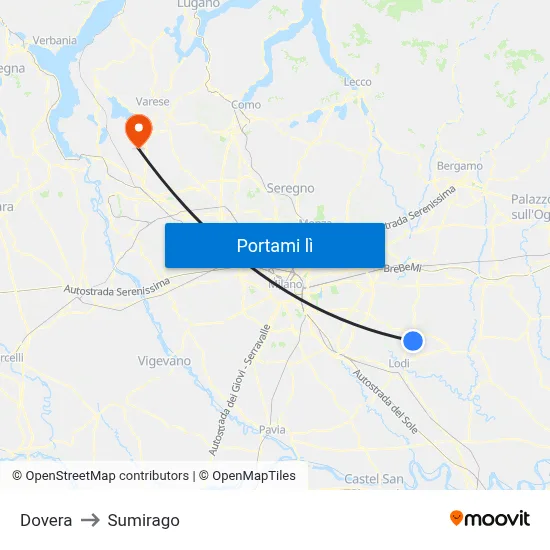 Dovera to Sumirago map