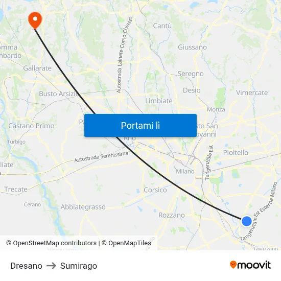 Dresano to Sumirago map