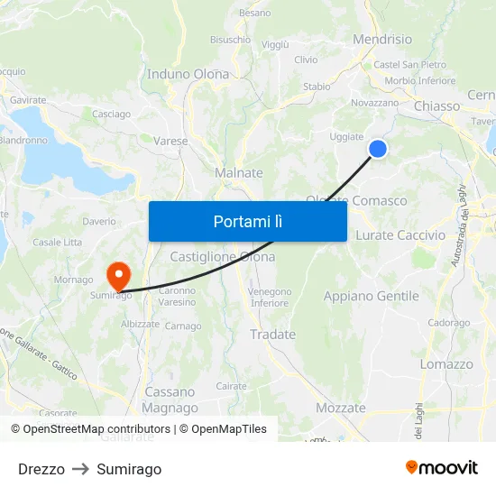 Drezzo to Sumirago map