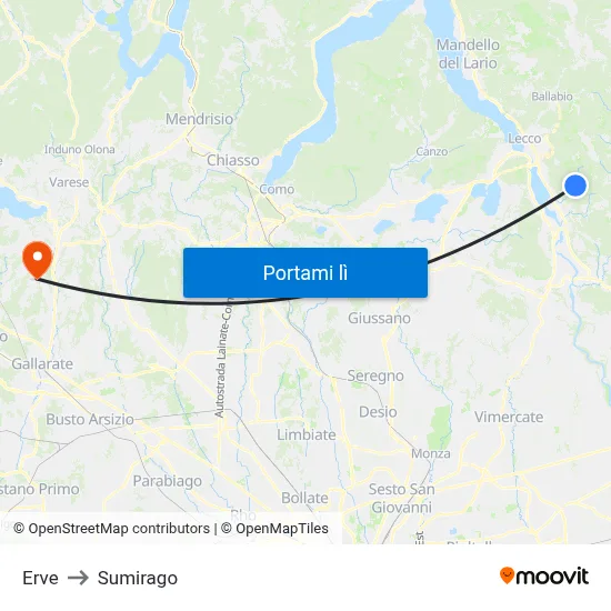 Erve to Sumirago map