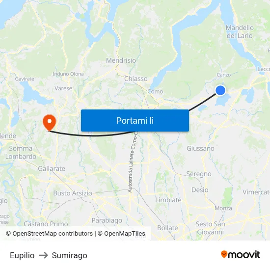 Eupilio to Sumirago map