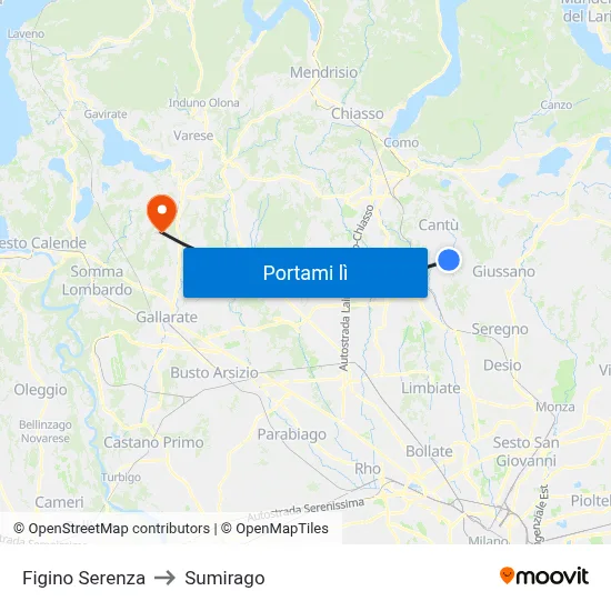Figino Serenza to Sumirago map