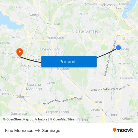 Fino Mornasco to Sumirago map