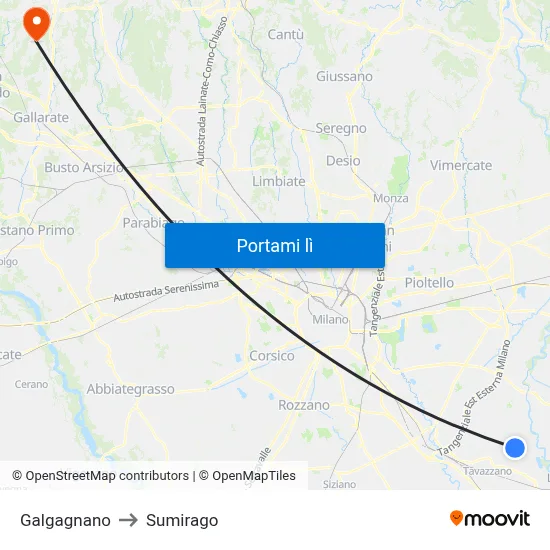 Galgagnano to Sumirago map