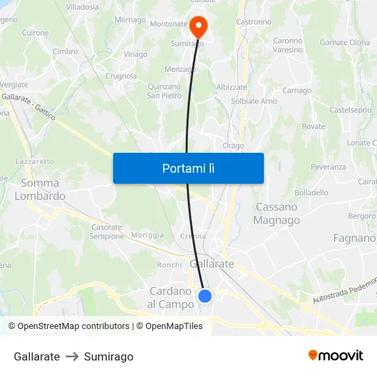 Gallarate to Sumirago map
