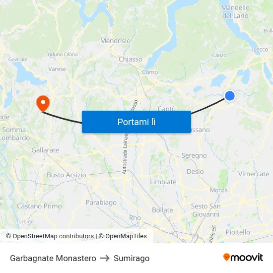 Garbagnate Monastero to Sumirago map