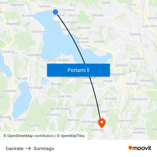 Gavirate to Sumirago map