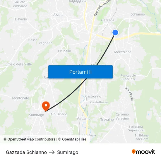 Gazzada Schianno to Sumirago map