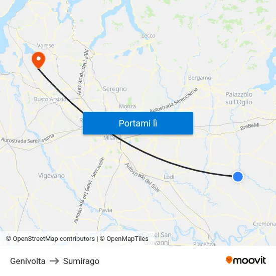 Genivolta to Sumirago map