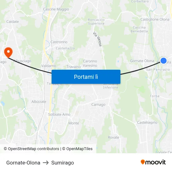 Gornate-Olona to Sumirago map