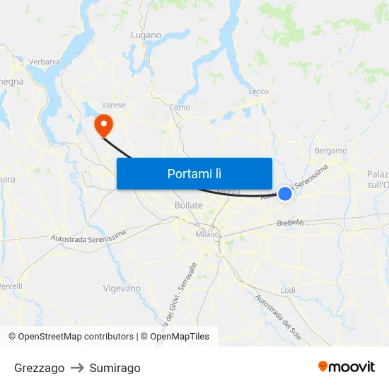 Grezzago to Sumirago map