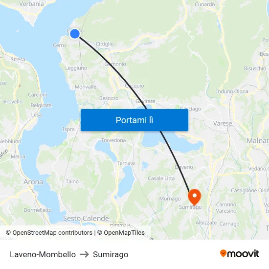 Laveno-Mombello to Sumirago map