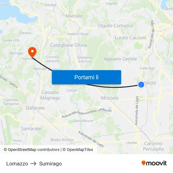 Lomazzo to Sumirago map