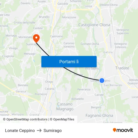 Lonate Ceppino to Sumirago map