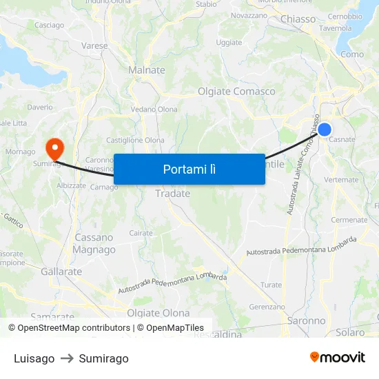 Luisago to Sumirago map