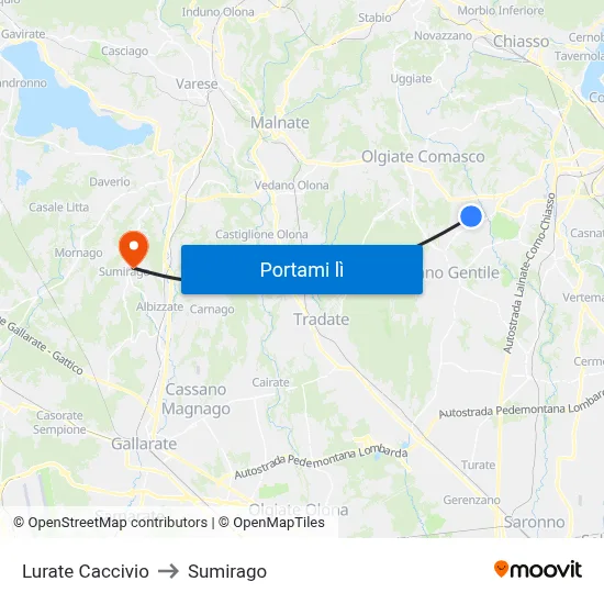 Lurate Caccivio to Sumirago map