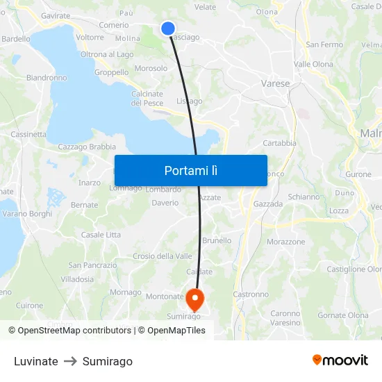 Luvinate to Sumirago map