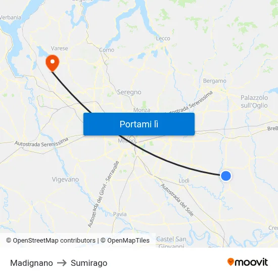 Madignano to Sumirago map