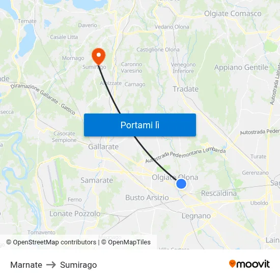 Marnate to Sumirago map