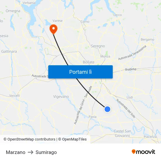 Marzano to Sumirago map