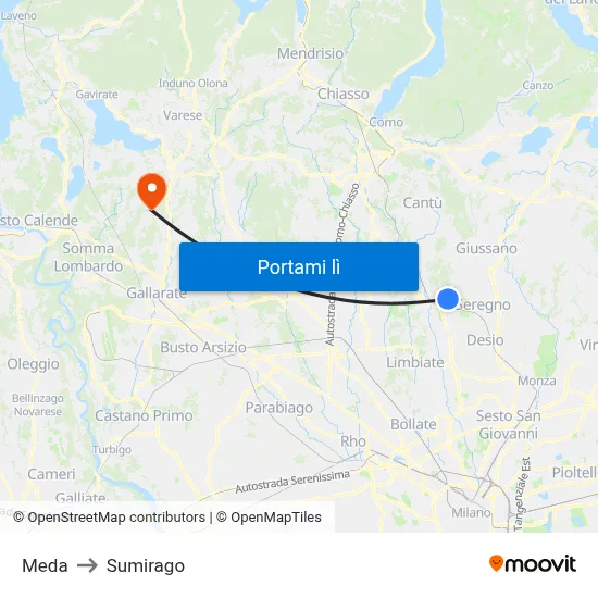 Meda to Sumirago map