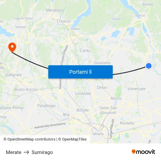Merate to Sumirago map