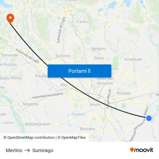 Merlino to Sumirago map