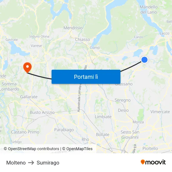 Molteno to Sumirago map