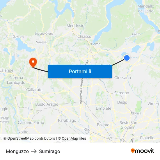 Monguzzo to Sumirago map