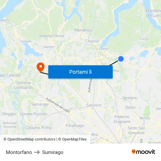 Montorfano to Sumirago map