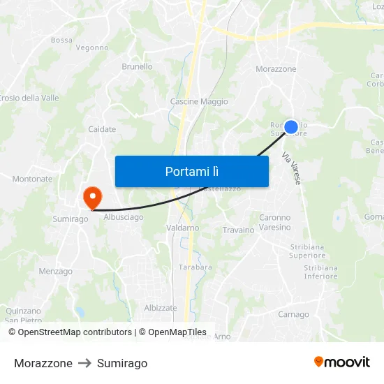 Morazzone to Sumirago map