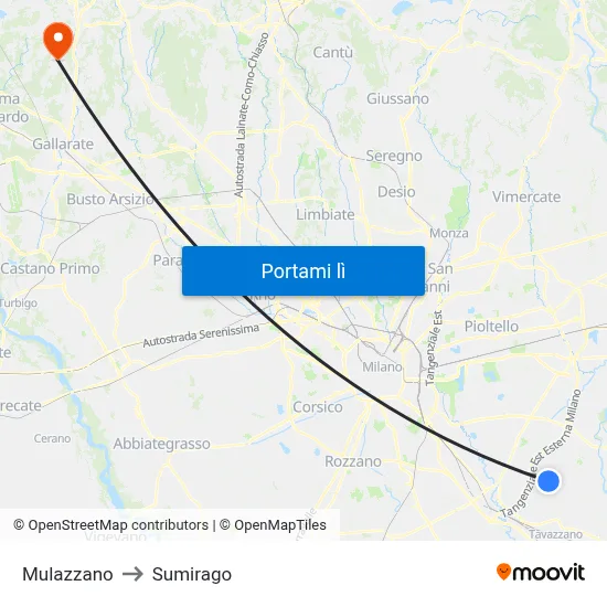Mulazzano to Sumirago map