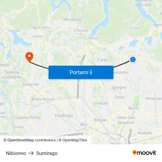 Nibionno to Sumirago map