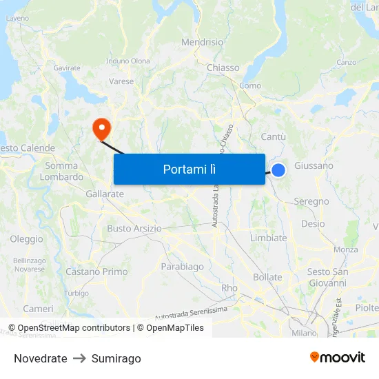 Novedrate to Sumirago map