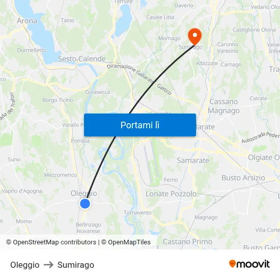 Oleggio to Sumirago map