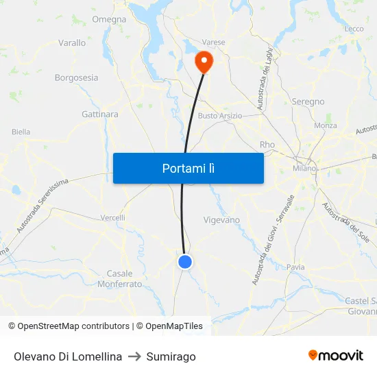 Olevano Di Lomellina to Sumirago map