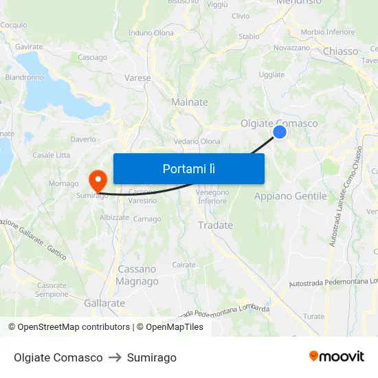 Olgiate Comasco to Sumirago map