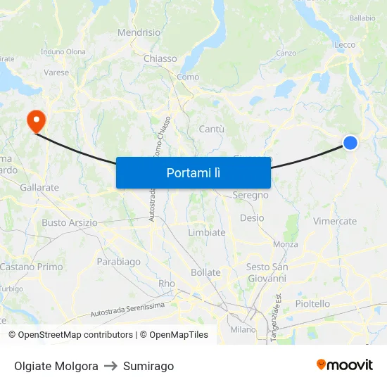Olgiate Molgora to Sumirago map
