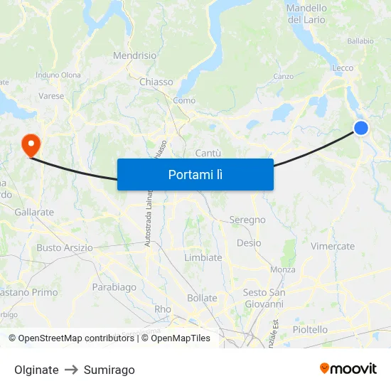 Olginate to Sumirago map