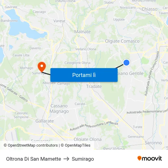 Oltrona Di San Mamette to Sumirago map