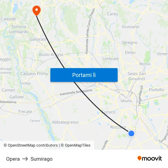 Opera to Sumirago map