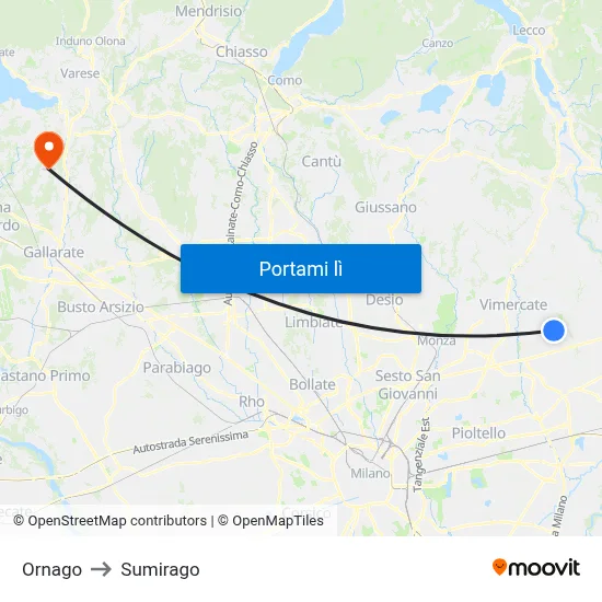 Ornago to Sumirago map