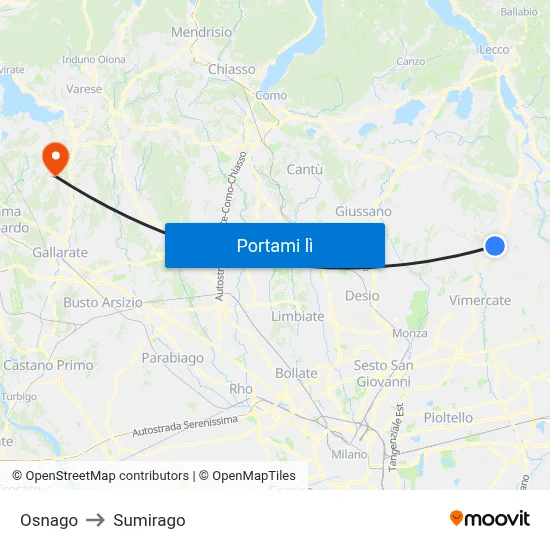 Osnago to Sumirago map