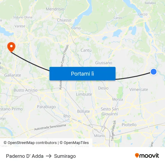 Paderno D' Adda to Sumirago map