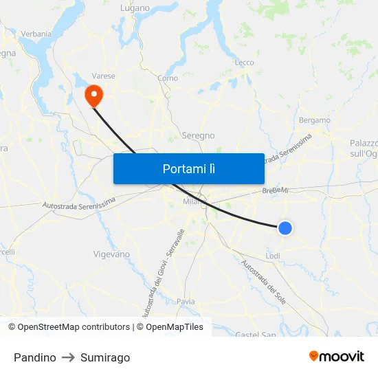 Pandino to Sumirago map